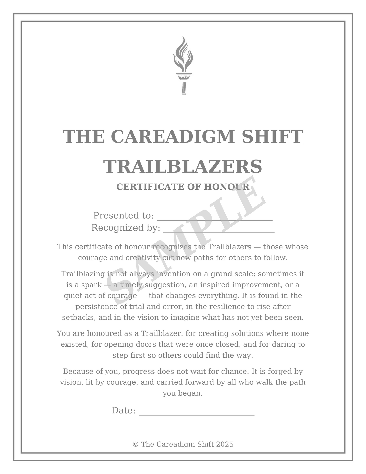 The Careadigm Shift-Trailblazers-Certificate of Honour